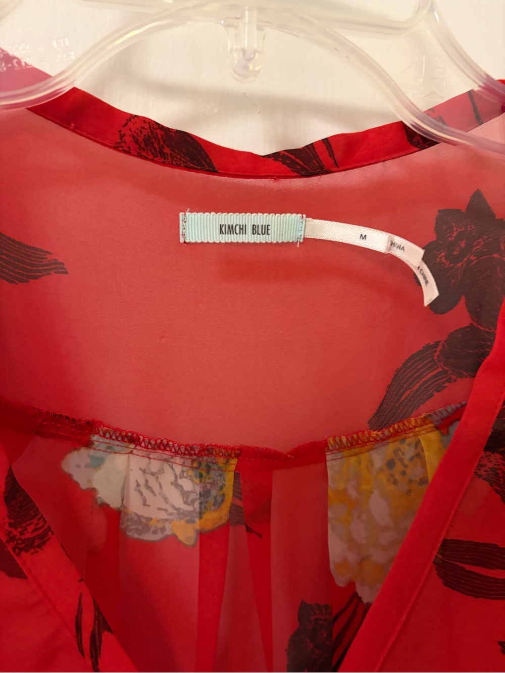 Kimchi Blue Red Floral Sheer Blouse